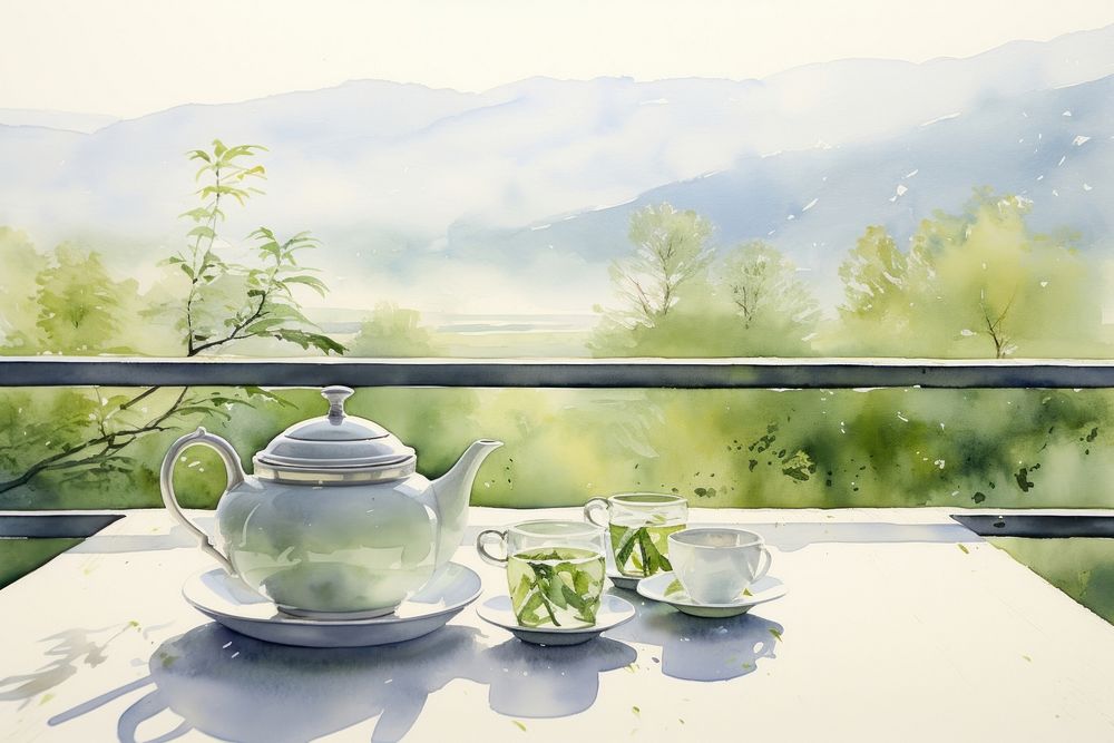Afternoon tea set cup teapot drink.