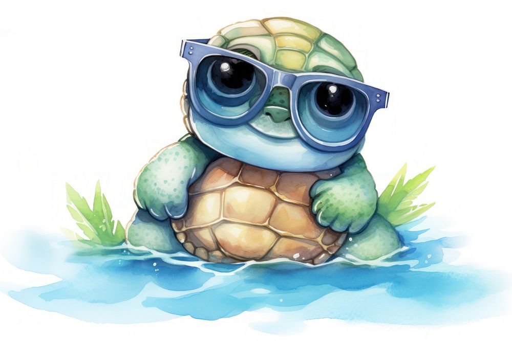 Baby sea turtle reptile glasses cartoon.