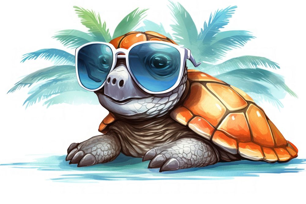 Baby sea turtle sunglasses reptile cartoon.