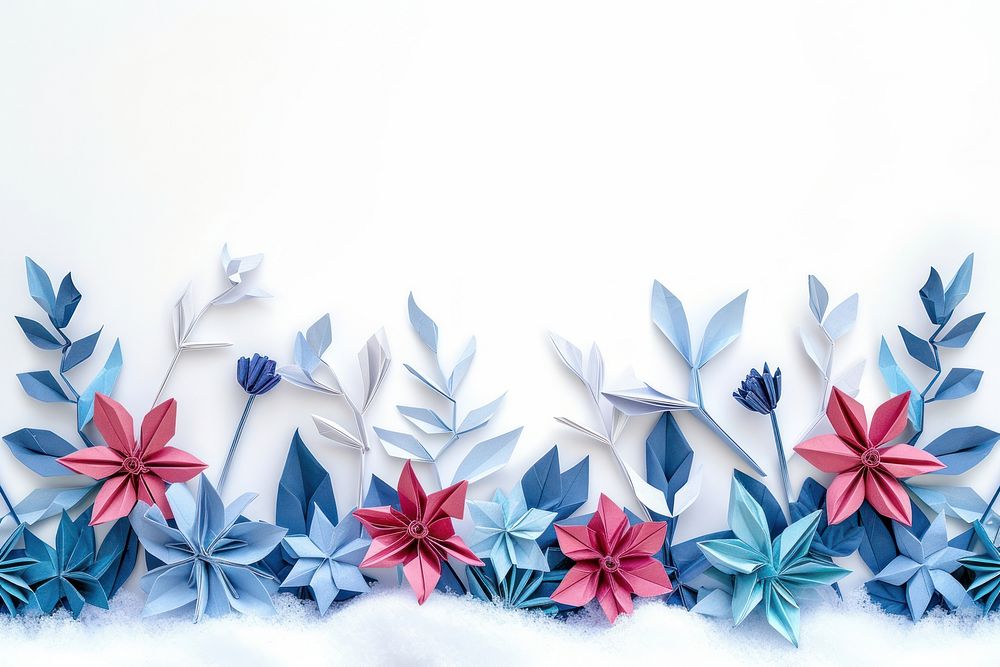 Winter floral on snow border backgrounds pattern origami.