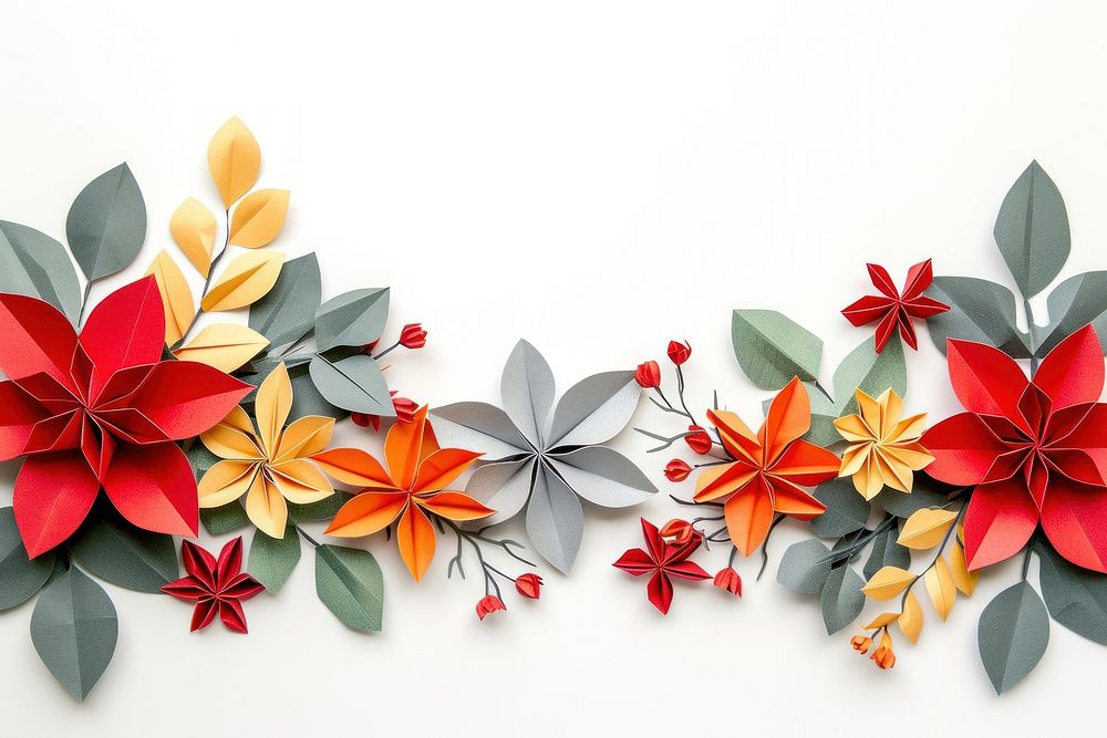 Winter floral border origami pattern flower.