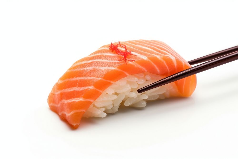 Salmon sushi nigiri chopsticks seafood salmon.
