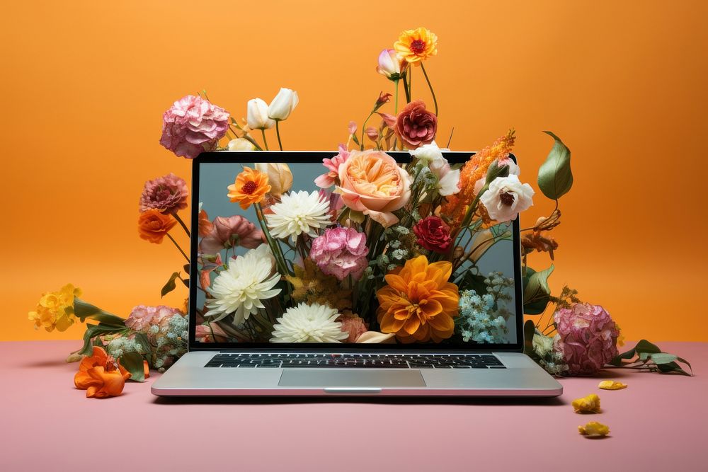 Laptop flower computer plant.