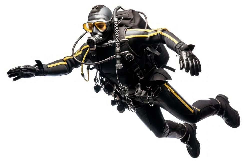 Scuba diver diving sports white background exhilaration.