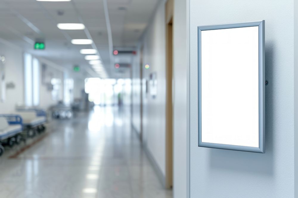 Sign hospital architecture illuminated.