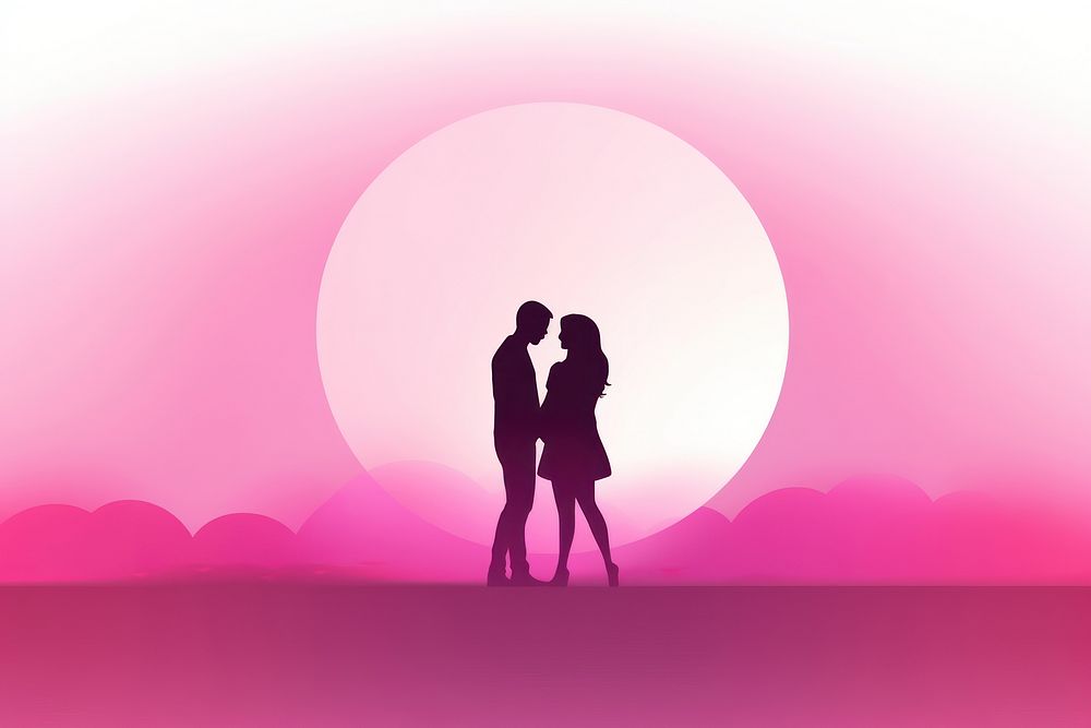 Cute flat icon of couple gradient background silhouette nature pink.