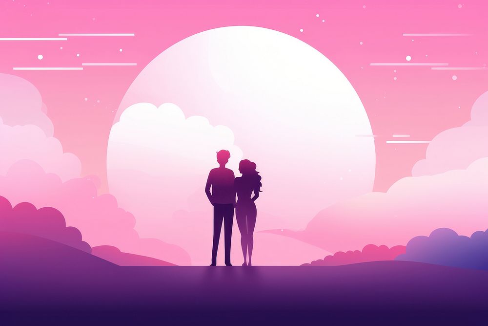 Cute flat icon of couple gradient background silhouette outdoors nature.