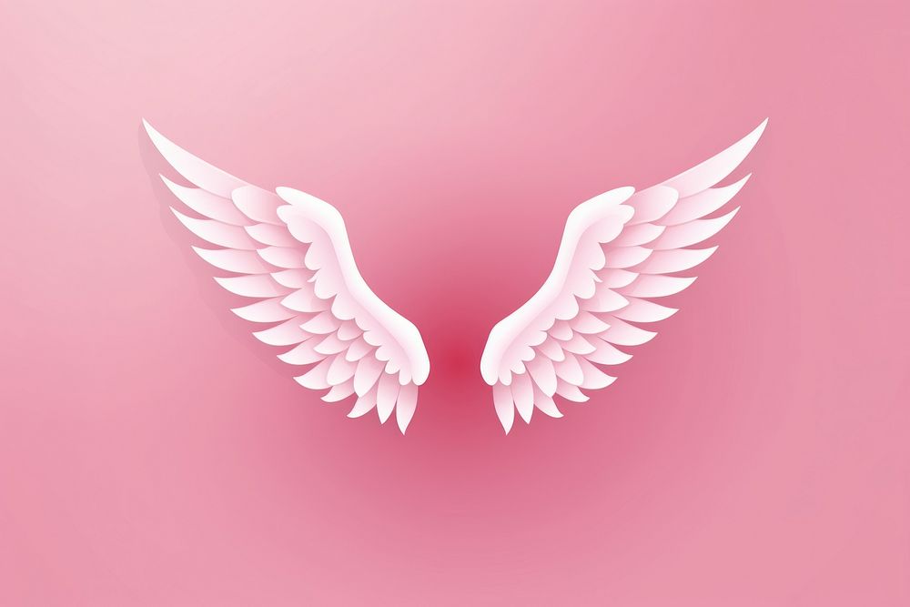 Cute flat icon of angel wings gradient background pink red archangel.