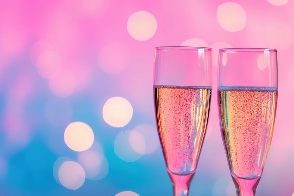 Glasses of champagne gradient background drink pink red.