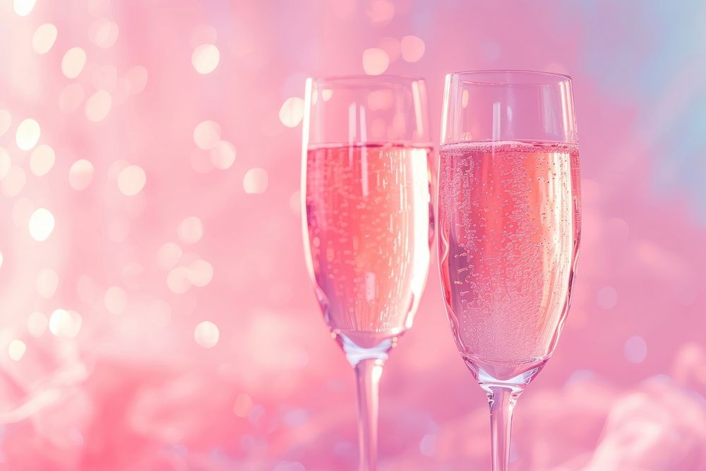 Glasses of champagne gradient background drink pink red.