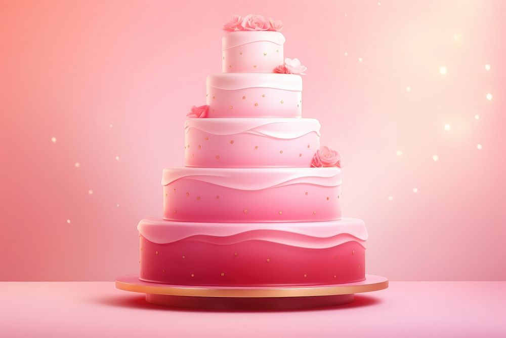 Digital illustration of wedding cake in gradient background dessert food pink.