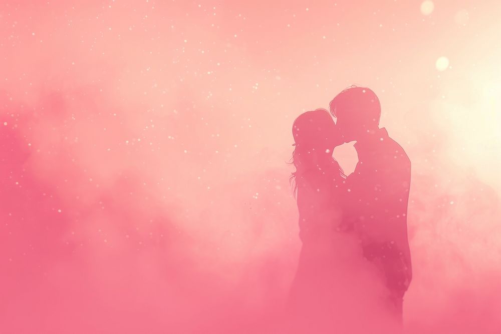 Kissing couple in gradient background abstract outdoors romantic.