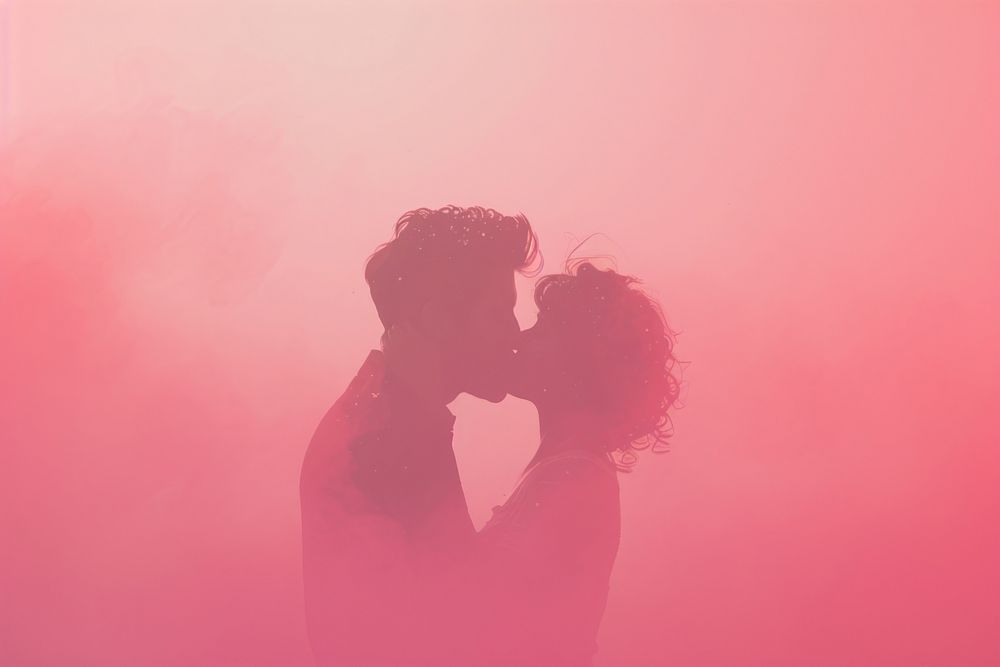 Kissing couple in gradient background romantic adult pink.