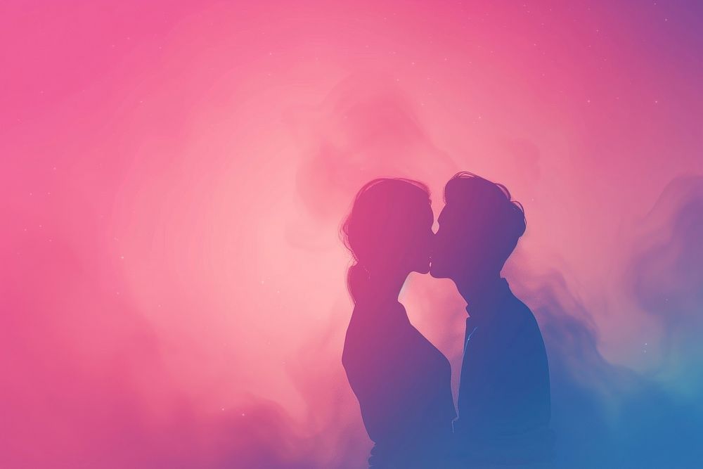 Kissing couple in gradient background silhouette abstract romantic.