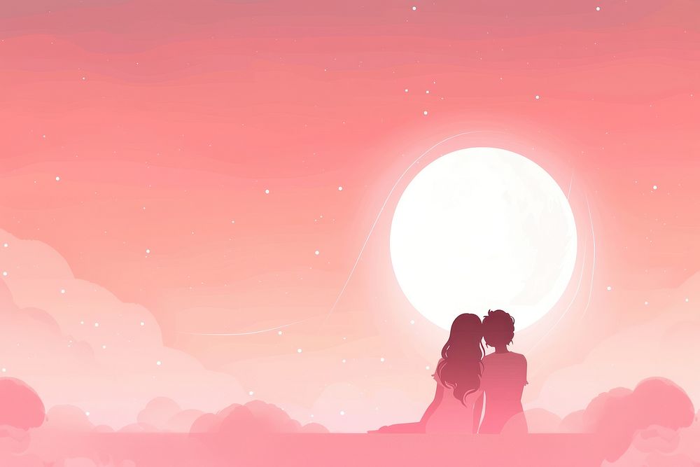 Minimal flat vector of a lesbian couple in gradient background astronomy romantic kissing.