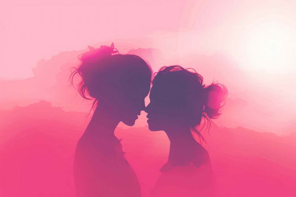Minimal flat vector of a lesbian couple in gradient background silhouette nature adult.
