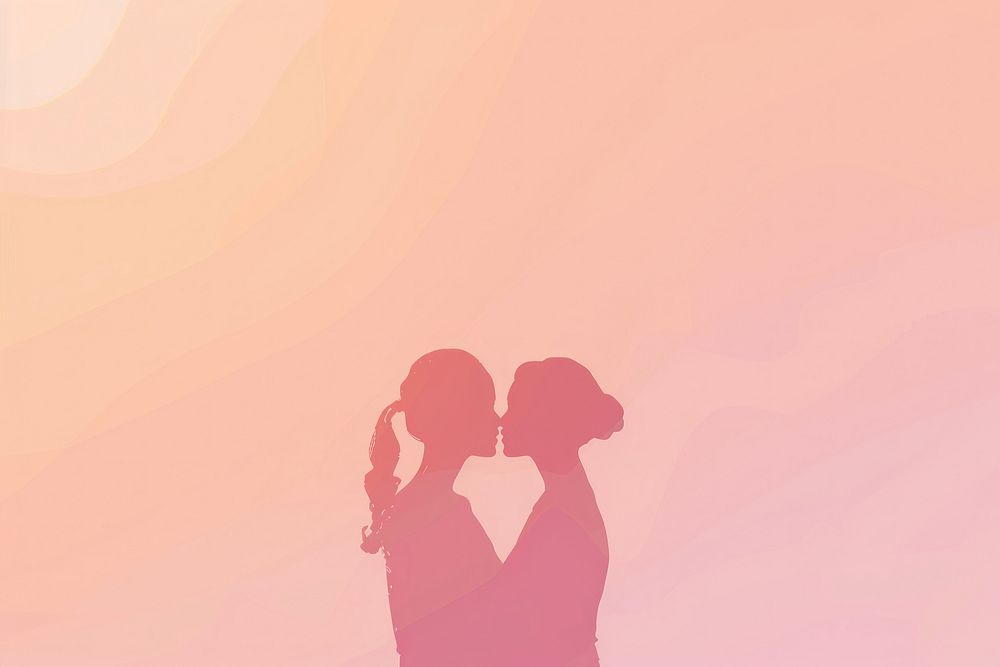 Minimal flat vector of a lesbian couple in gradient background adult photo pink.
