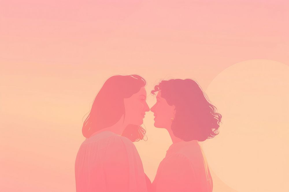 Minimal flat vector of a lesbian couple in gradient background romantic adult photo.