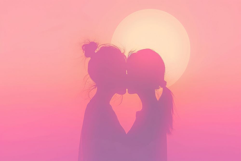 Minimal flat vector of a lesbian couple in gradient background adult pink togetherness.
