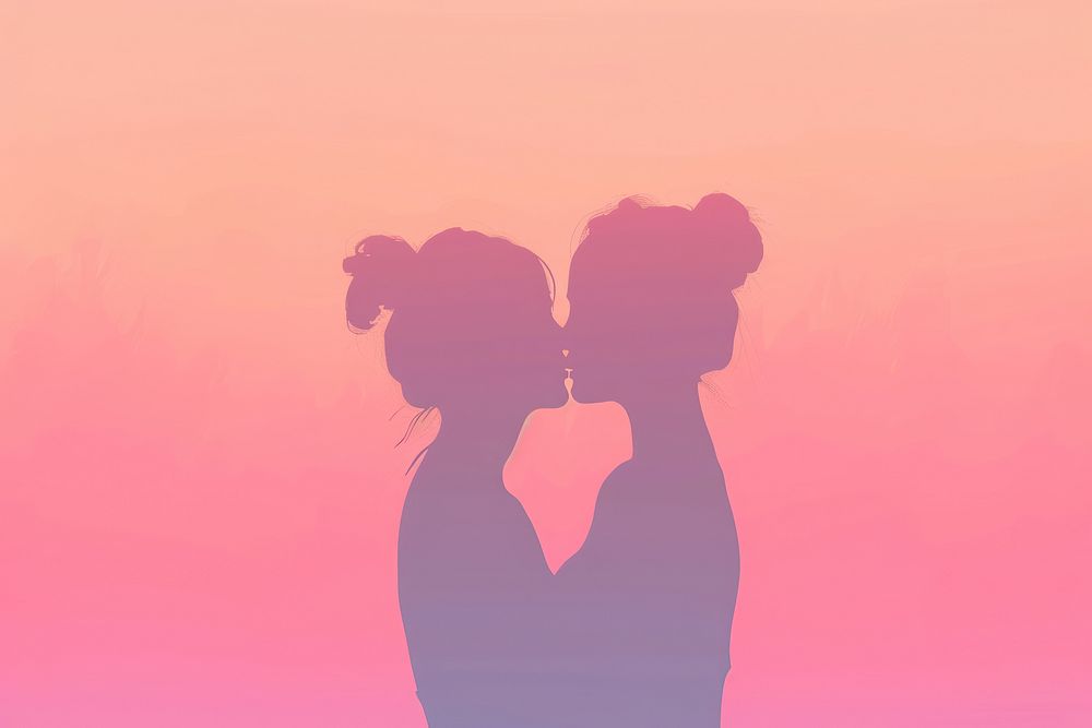 Minimal flat vector of a lesbian couple in gradient background backlighting adult pink.