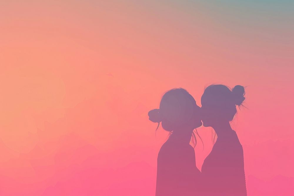 Minimal flat vector of a lesbian couple in gradient background backlighting adult pink.