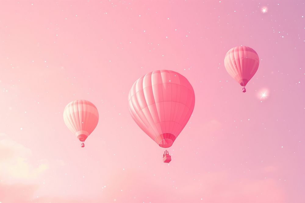 Minimal flat vector of hot air balloons in gradient background aircraft pink transportation.