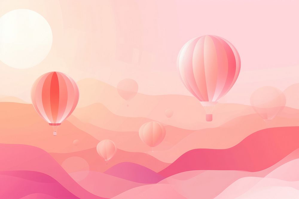 Minimal flat vector of hot air balloons in gradient background backgrounds abstract aircraft.
