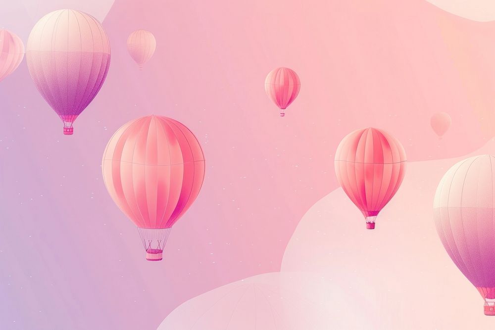 Minimal flat vector of hot air balloons in gradient background backgrounds aircraft pattern.