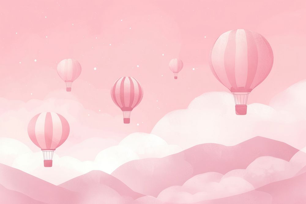 Minimal flat vector of hot air balloons in gradient background backgrounds aircraft pink.