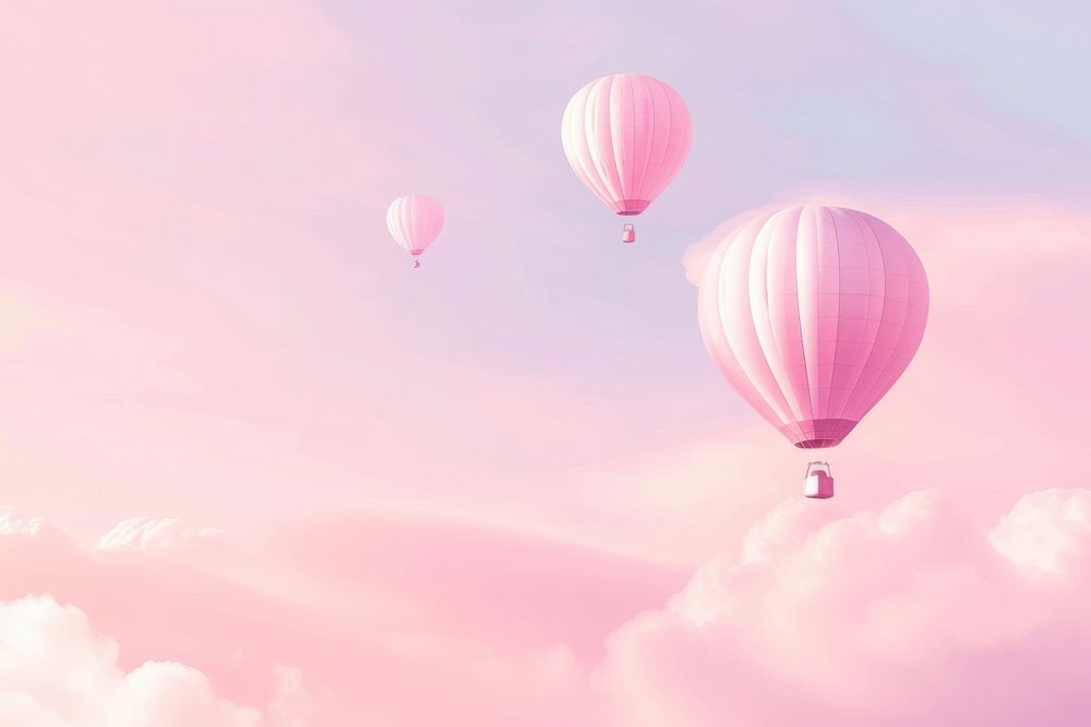 Minimal flat vector of hot air balloons in gradient background backgrounds aircraft pink.