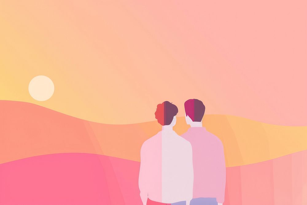 Minimal flat vector of LGBT people in gradient background outdoors nature adult.