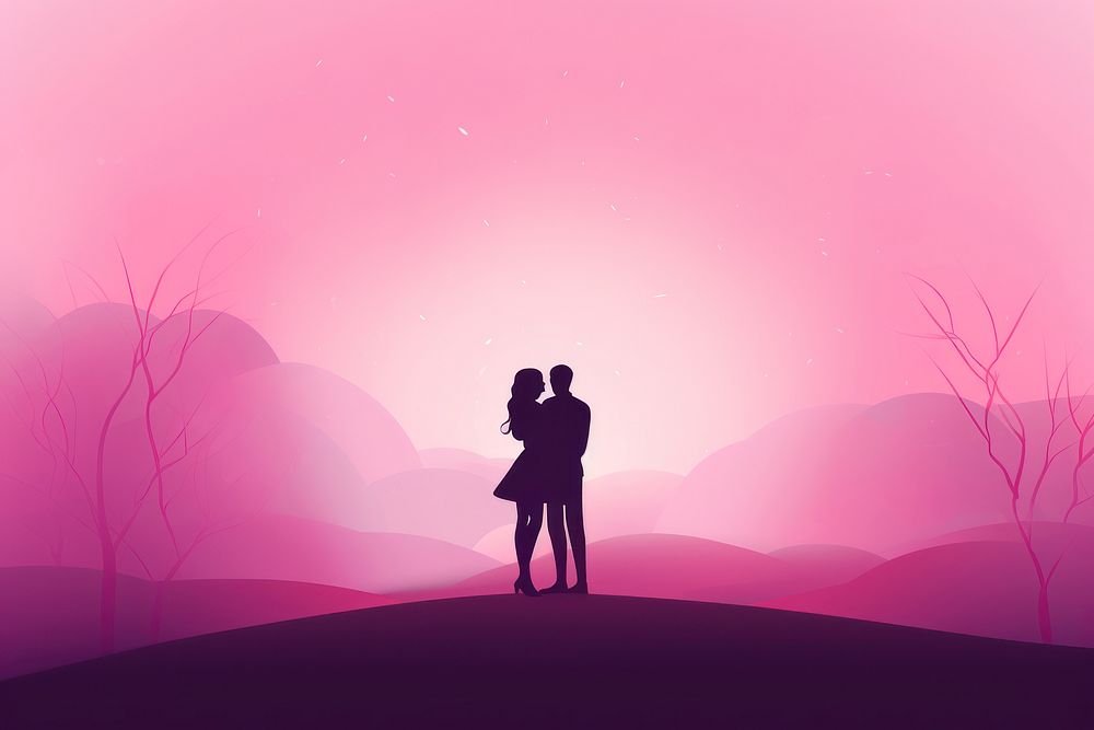 Minimal flat vector of people hugging in gradient background pink togetherness affectionate.