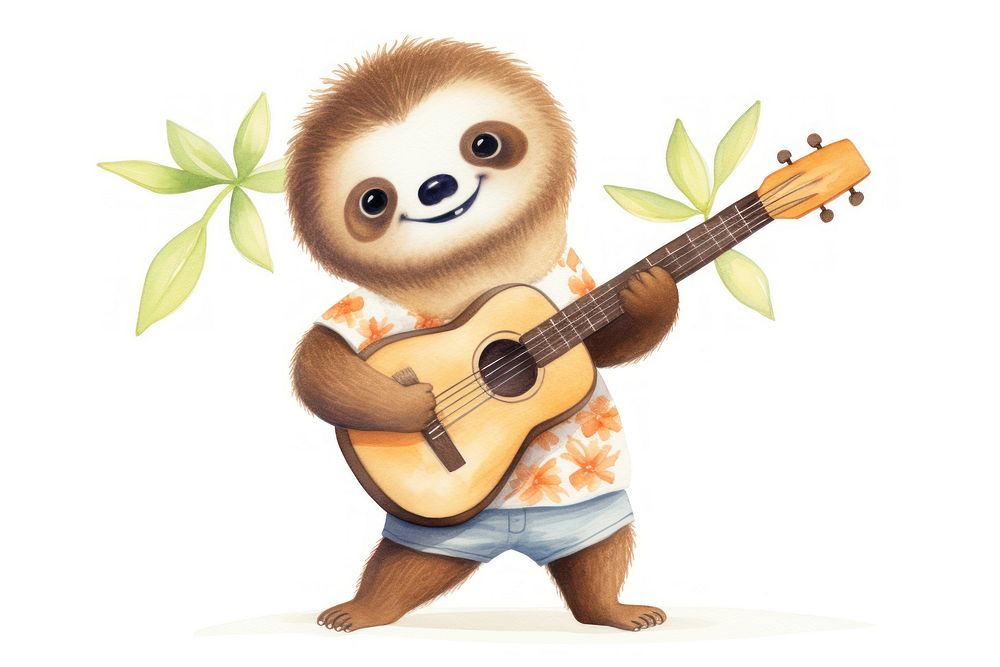Sloth cartoon guitar cute.