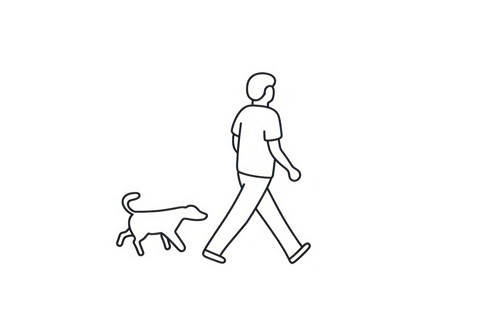 Man walking with a dog drawing cartoon mammal.