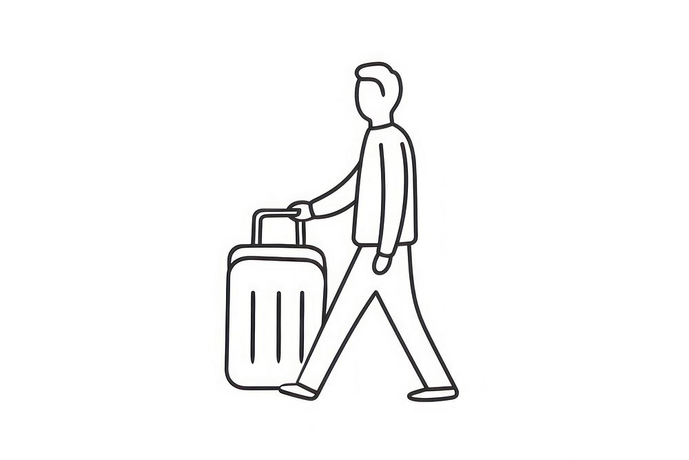 Man walking with luggage drawing cartoon black.