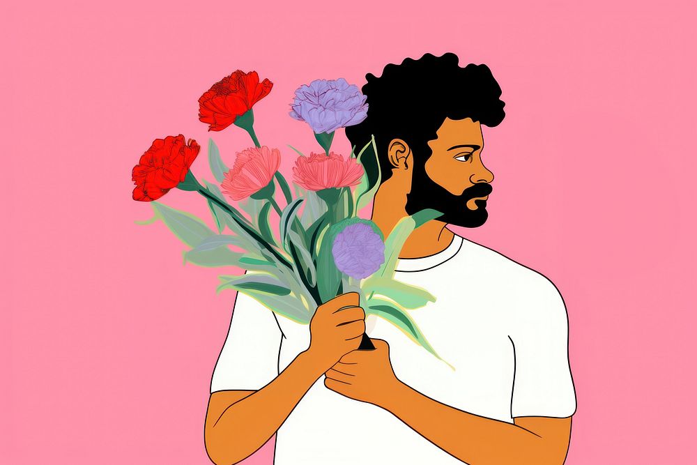 Man holding a flower bouquet art cartoon plant.