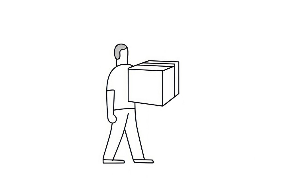 Man holding boxes while walking cardboard drawing cartoon.