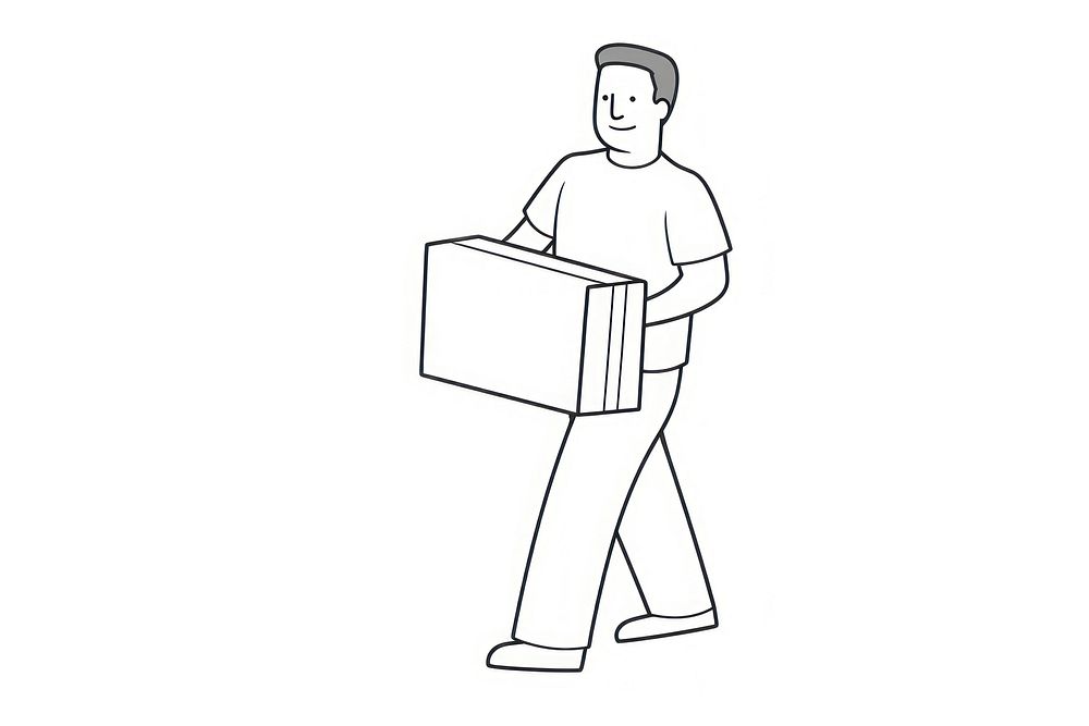 Man holding boxes while walking drawing cardboard cartoon.
