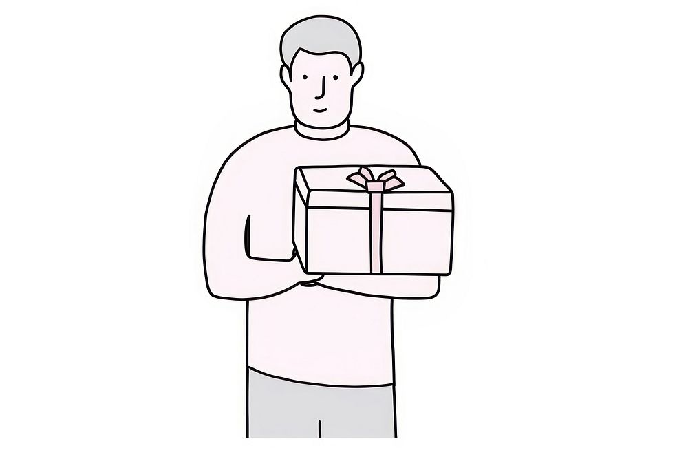 Man holding gift cartoon drawing box.