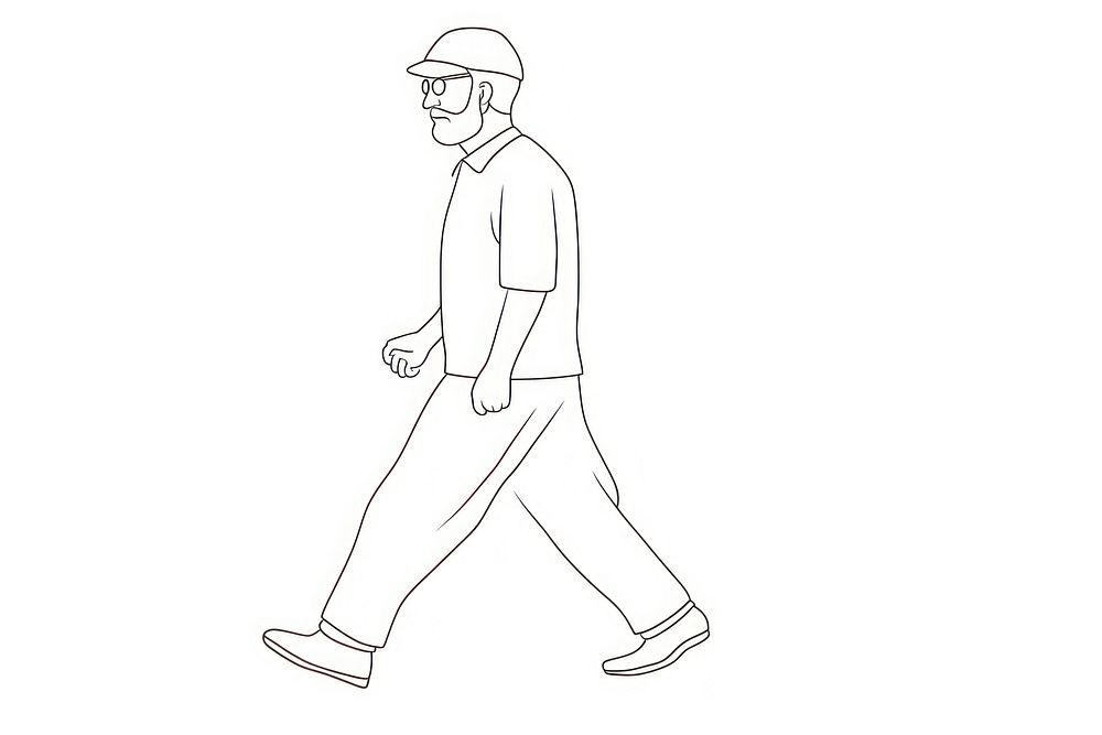 Old man walking drawing footwear cartoon.