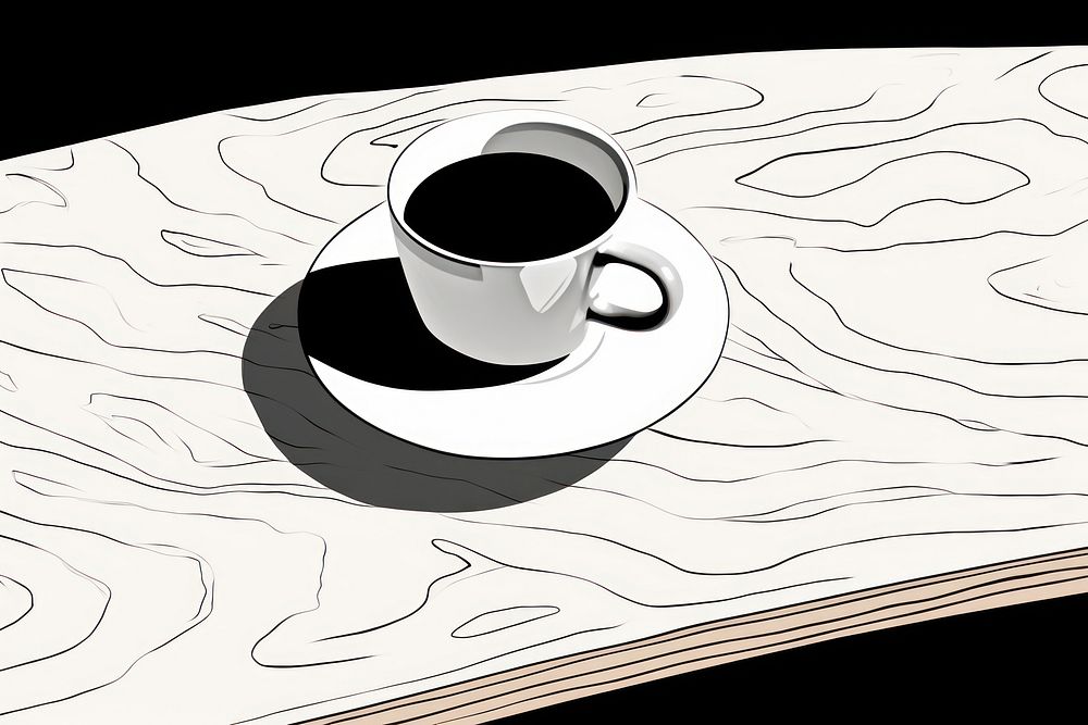 A cup of coffee on the table cartoon drawing drink.