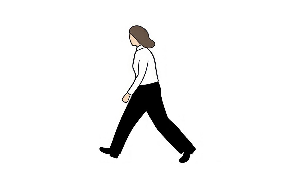 Business woman walking drawing cartoon black.