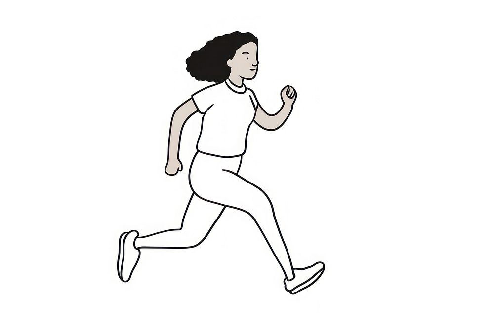 Black woman running drawing cartoon sketch.