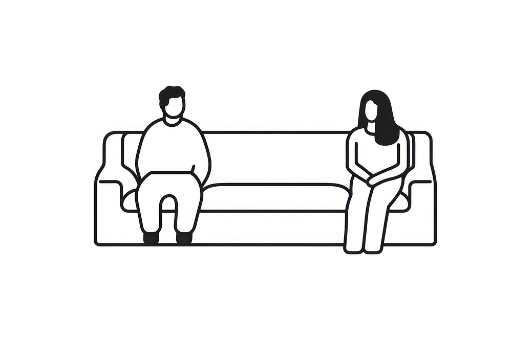 Couple sit on a couch drawing furniture cartoon.