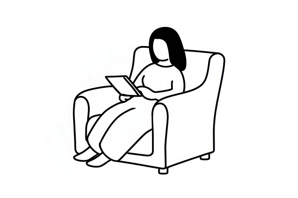 Girl read a book on an armchair furniture drawing reading.