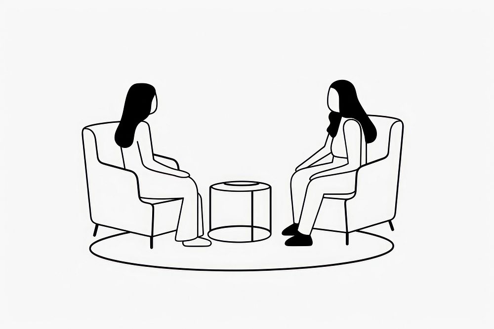 Two women talking drawing conversation furniture.