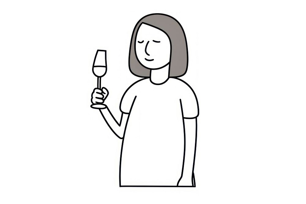 Twoman drinking wine drawing cartoon sketch.