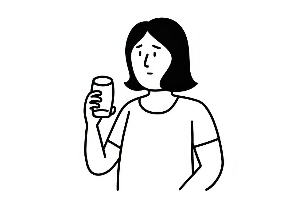Woman drinking beer drawing cartoon black.