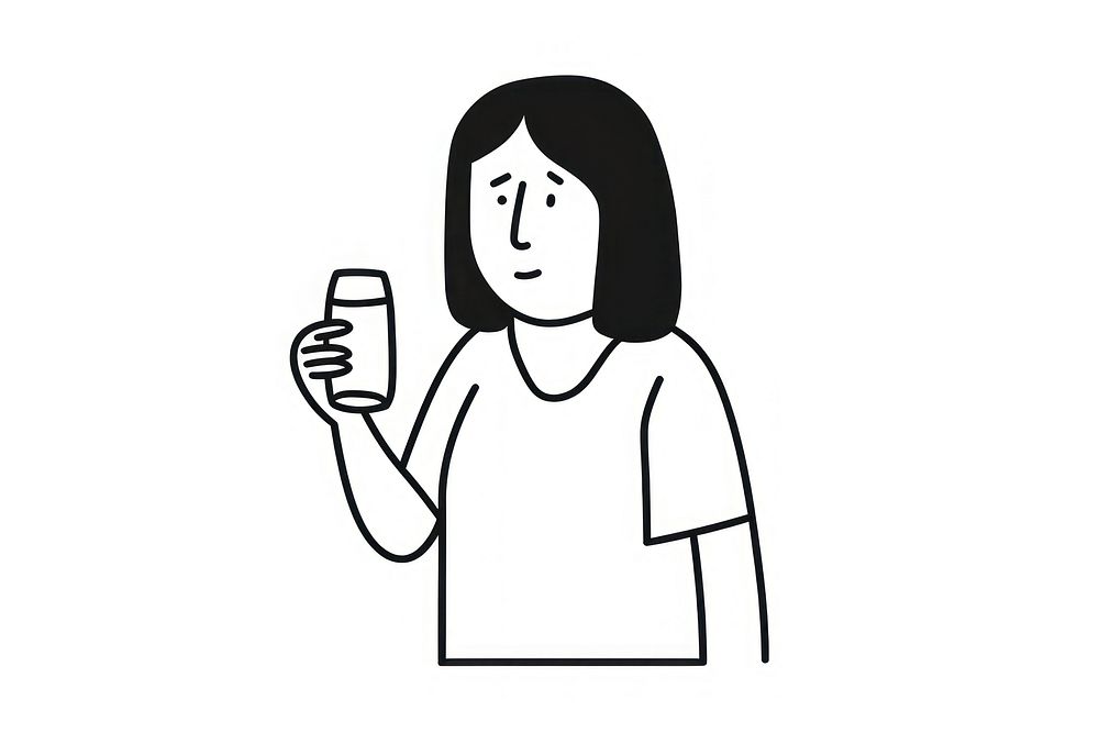 Woman drinking beer cartoon drawing black.