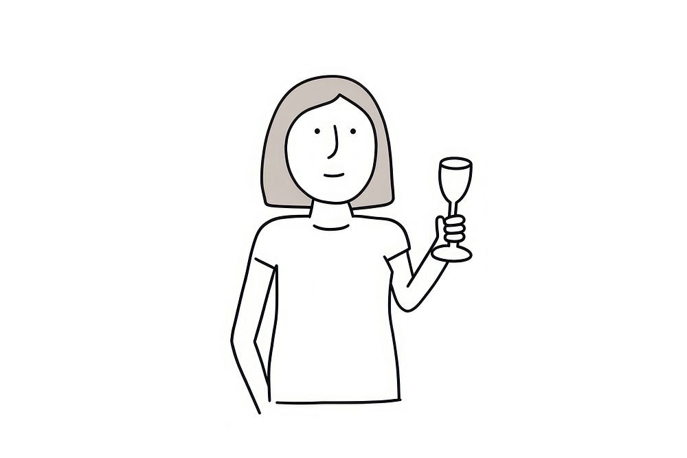 Woman drinking champagne drawing cartoon sketch.
